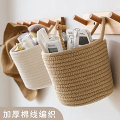 Round cotton woven storage basket cosmetic storage bucket desktop storage basket wall-mounted storage basket