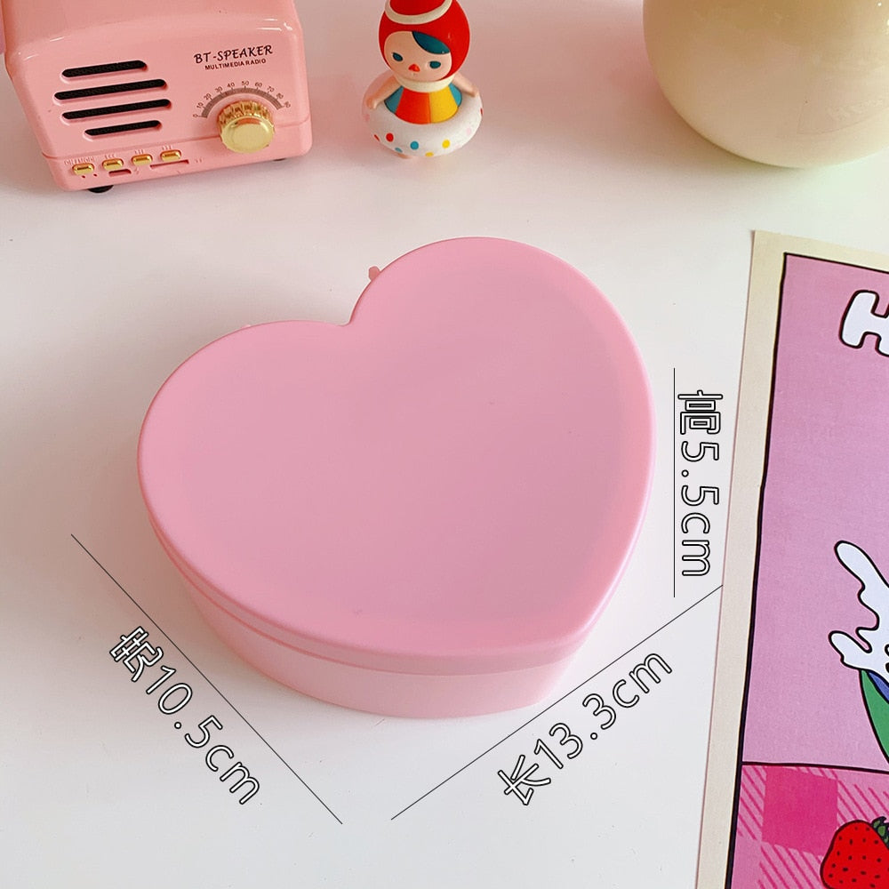 W&G Pink Girl Heart Storage Box Jewelry Desktop Jewelry Organizer Box Student Dormitory Love Storage Box Double Storage Box