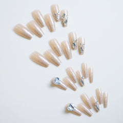 YICKYUE  24pcs French Rhinestone Heart Y2k False Nail Fake Long Art Detachable Artificial Nails Set Press on Full Cover Nails with Glue