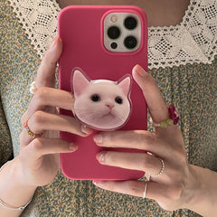 Lovely 3D Cat Holder Stand Soft Matte Phone Case For iPhone 13 11 12 Pro Max MiNi XR X XS Max 7 8 Plus SE 2020 3 Pink Back Cover