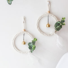 Macrame Wall Hanging Woven Tapestry Wreath with Bell  Boho Decor Wall Art Bedroom Living Room Dorm Backdrop Home Decoration Gift