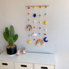 Rainbow Macrame Wall Haing With Pom Pom Photo Display Cute Wall Haing Boho Home Decor Picture Frames for Nursery Baby Kid Room