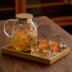 Japanese Style Clear Glass Cold Kettle Cool Kettle Juice Scented Tea Fruit Teapot Tea Maker Large Capacity Teacup Tray