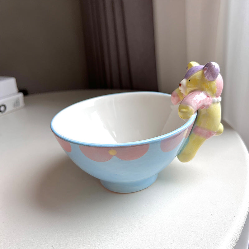 YICKYUE  -  Kawaii Bear Bowl Ceramic Cute Fruit Ice Cream Bowl Tableware Rice Soup Salad Breakfast Kitchen Bowls Gift For Kids Girl Women
