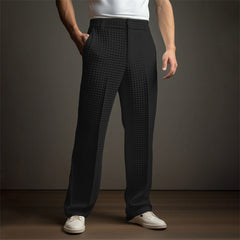 Hearujoy Business Casual Waffle Trousers Men Slant Insertion Pocket Straight Suit Pants Fashion Versatile Pants Leisure Vacation
