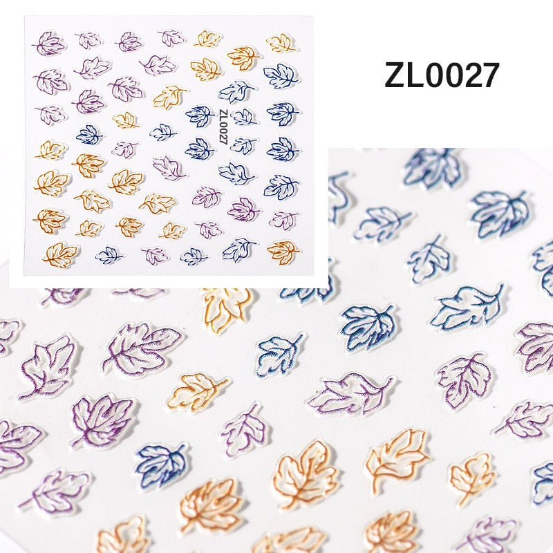 1 Sheet Colorful Flower 5D Nail Art Stickers Relief Phototherapy Sweater Tree Green Creative DIY Slider White 3D Marble Style