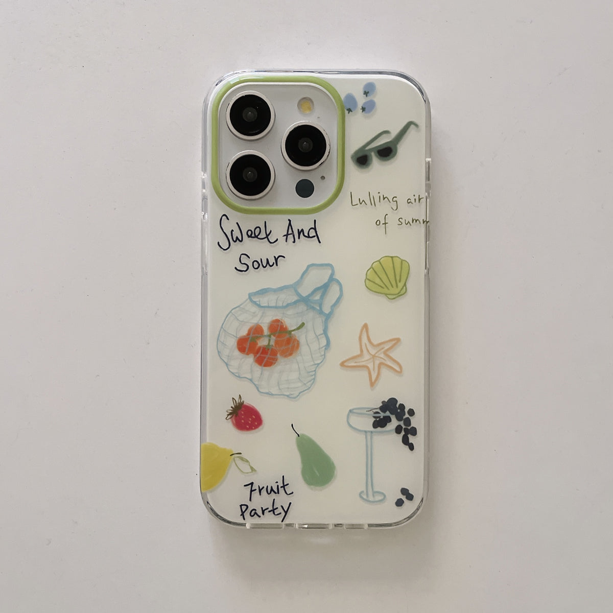 YICKYUE  -  Ins Cartoon Summer Fruit Bag Starfish Shell Bead Bracelet Phone Case for iPhone 16 15 14 13 Pro Max Back Cover Fund