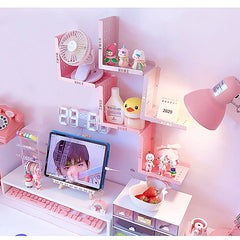 Punch-free Pink Wall Shelf Girl Heart Dormitory Bedside Frame Cosmetic Wooden Girl Bedroom Desktop Storage Wall Shelf