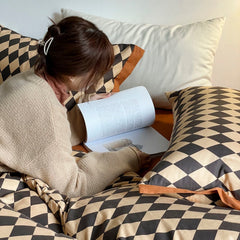 100% Cotton Check Bedding Set Square Lattice Morden Bedsheet Quilt Cover220x240cm Soft Fashionable Simple Design Bedroom