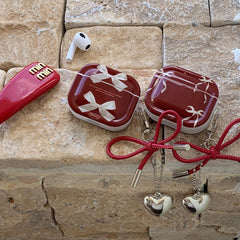 YICKYUE  -  Retro Red Bowknot Love Heart Pendant Shockproof Protective Case Cover for AirPods 1 or 2 3 4 AirPods Pro Pro 2