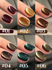 YICKYUE  -  1-6PCS Ancient Egyptian Cat's Eye Gel Nail Polish 2025 Autumn and Winter Caramel Black Chocolate Glass Beads Nail Art Supplies