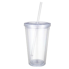 Clear Plastic Cup Tumbler with Flat Slotted Lid Reusable Water Bottle Double Wall Drink Cup With Straw Drinkware For Gifts