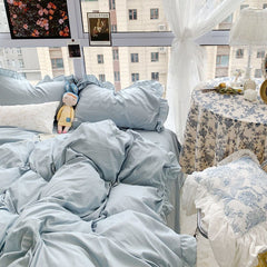 Pure Color Lace Washed Cotton Four-piece Quilt Cover Bed Sheet Bedding Three-piece Student Dormitory Bedding 200x230cm