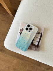YICKYUE  -  ins Laser underwater Gradient Blue Stars Phone Case for iPhone 16 15 14 13 Pro Max Back Cover Fund