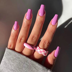 YICKYUE  -  Simple Solid Color Detachable Red Blue Green Nude Color Short Ballet Finished Fake Art False Nails Press on Nails Glue Wholesale