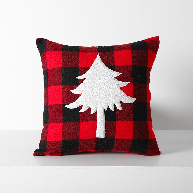Yickyue New Christmas Cushion Covers Red and Black Plaid Embroidery Festival Pillow Covers Decorative Christmas Pillowcase Decor Home