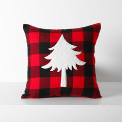 Yickyue New Christmas Cushion Covers Red and Black Plaid Embroidery Festival Pillow Covers Decorative Christmas Pillowcase Decor Home