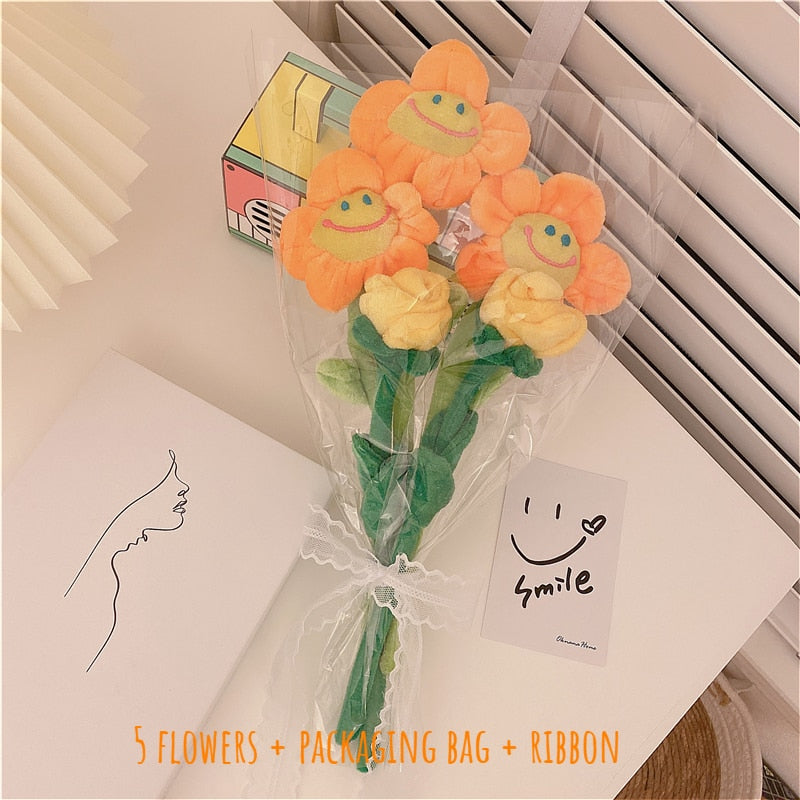 Super Cute Plush Smiley Face Sunflower Home Decoration Rose Simulation Fake Flower Girl Heart Decoration Photo Gift