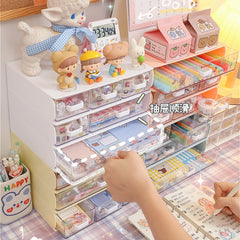 Ins Cute Desktop Storage Box Drawer Plastic Stackable Cosmetics Stationery Box Organizer Storage Multi Layer Drawer Desk Shelf
