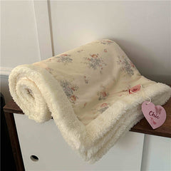 YICKYUE  -  Soft Winter Blanket Floral Double-layer Yarn Cotton Velvet Blanket Kawaii Portable Camping Warm Coral Home Office Nap Blanket