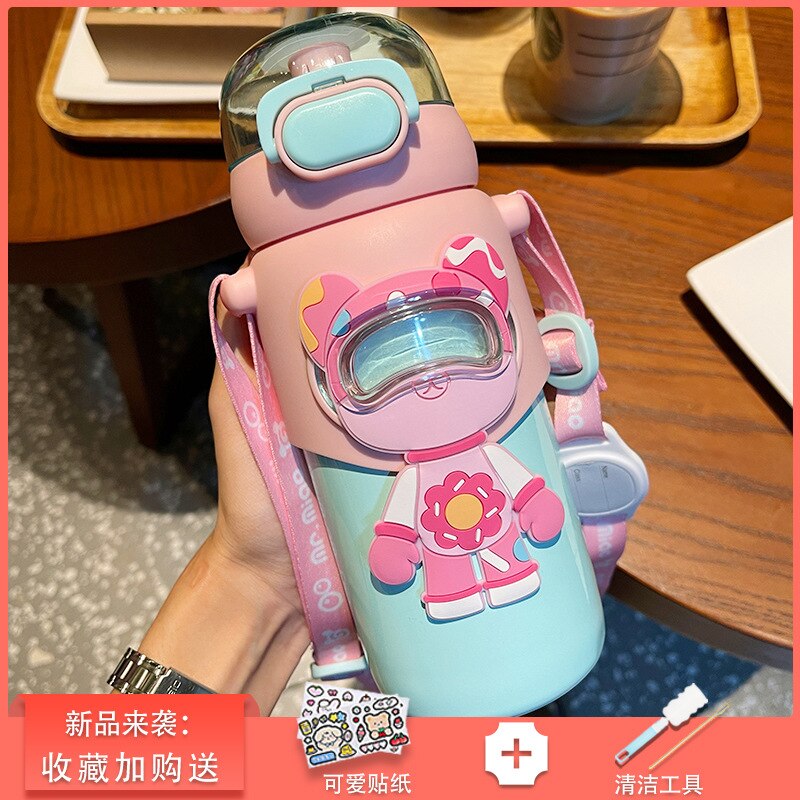 Yickyue Children's Mug Women's High-value High-capacity Water Cup 316 Portable Cute Student Cup with Straw Kettle Bottle Camping