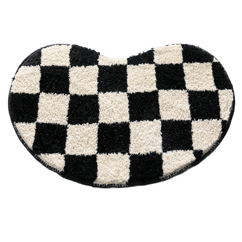 YICKYUE  -  Bathroom Rug Bean Shape Grid Mat Fluffy Entrance Carpet Area Floor Pad Doormat Tidy Aesthetic Home Room Decor Rugs