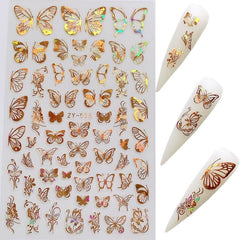 1pcs Laser Gold Silver Butterfly design 3d Nail Stickers Fall Nail Transfer Decals 3D Glitter Tattoo Manicure Nail Art Decor
