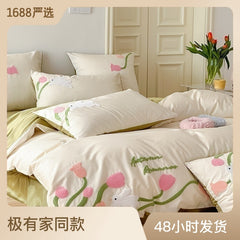 Yickyue Romantic three-dimensional towel embroidery Carnation 100 Cotton 4 Pcs cotton Duvet cover girls' bedding wholesale