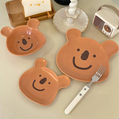Cute Korean Bear Bowl Plate Tableware Kawaii Ceramic Dishes Fruit Noodle Salad Breakfast Bowl Accessories Utensils For Kitchen