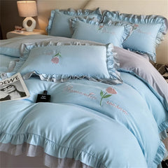 YICKYUE  Princess Style Soft Duvet Cover Set Double Comforter Cover with Pillowcase Bed Sheet Home Four Piece Sets Fashion Bedding Set