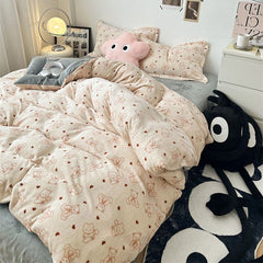 Yickyue Velvet Warm Bedding Set for Winter Big Eyes Flannel Fleece Duvet Cover Set with Sheets Single Double Quilt Cover Sets