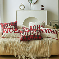 Yickyue  New Christmas Decoration Cushion Cover Plaid Print Letter Embroidery Pillow Case Christmas Decorative Pillows for Sofa