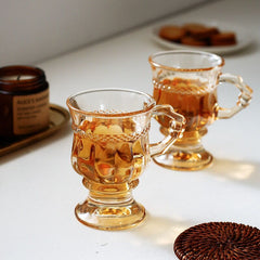 Ins Retro Relief Glass High Value Water Cup High Foot Latte Coffee Cup with Afternoon Tea Cup