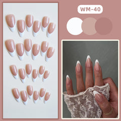 YICKYUE  -  24pcs French False Nails Simple White Edge Design Press on Nails Nude Color Wearable Detachable Full Finished Fake Nail Patches