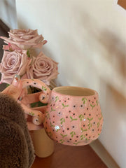 YICKYUE  -  Gentle Pink Floral Ceramic Mugs, Water Cups, Light Luxury Coffee Cup, Household Drinking Utensils, Home Decorations