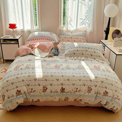 YICKYUE  -  Milk Velvet Bedding Set Winter Warmth Double Sided Thicken Four Piece Set Bed Linen Quilt Cover Sheet Pillowcase Bedroom Decor
