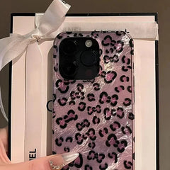 YICKYUE  -  Pink Leopard Print Phone Case for IPhone 16 15 14 Pro Max 13 12 11 Pro Max16e  8 7 Plus SE 2022 XS XR X Tinfoil Pattern Cover