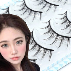 Yickyue 5 Pair Natural Manga False Eyelashes Transparent Band Lashes Handmade Eyelash Cosplay Korean Fashion Wispy Extension Makeup Tool