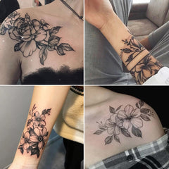 YICKYUE  -  12pcs Plain Flower Tattoo Stickers Waterproof Female Long-lasting Dark Black Clavicle Sexy Arm Tattoo Large Pattern Temp