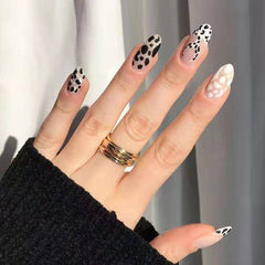 Almond French Leopard New Fake Nails Long Wave White Black Press on Nail Ballerina Full Cover Women False Nail