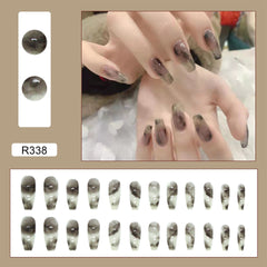 24Pcs/Box Wearable Fake Nails Ink Gradient Long Ballet Press on Square Head Full Cover Detachable Finished Fingernails