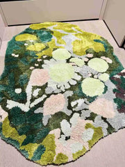 YICKYUE  -  Plush premium plush carpet for bedroom, green forest mat TPR irregular bedside mat for bedroom