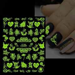 Merry Christmas Luminous Nail Stickers Fluorescent Xmas Winter Sliders for Nails Charms Glow in Dark Manicure Decals BECY019-027