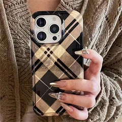 YICKYUE  For iPhone 16 Pro Max Case Retro Black Gold Diamond Grid Pattern Case For IPhone Case 16 15 14 13 12 11 XR XS Max 7 8 Plus Cover