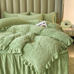 YICKYUE  -  new carved fleece padded bed cover four-piece bed skirt three-dimensional carved fleece feels delicate,soft and comfortable