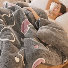Yickyue Cute Super Warm Lamb Wool Quilt Winter Thickened Warmth Cotton Velvet Soft Small Child Size Blanket Duvet Single Double Bed