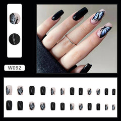 Press On Nails Square 24PCS Short Acrylic Nails Black Butterfly Design Sweet Style Full Coverage Nails Free Shipping Fake Nails