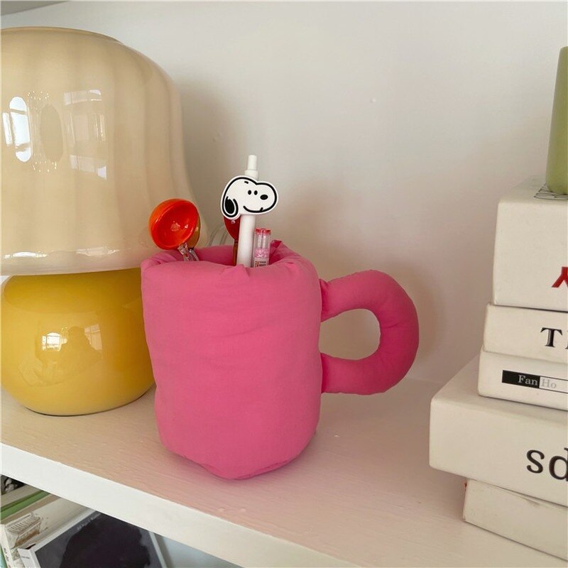 Mug Shape Pencil Holder Cotton Pen Stationery Jewelry Storage Pot for Office Cute Desktop Makeup Brush Ornaments Organizer