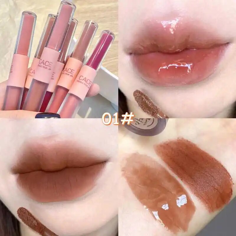 Yickyue Double Head Lip Gloss Matte Velvet Sexy Red Tint Liquid Lipstick Waterproof Lipgloss Lasting Lip Glaze Korean Makeup Cosmetics