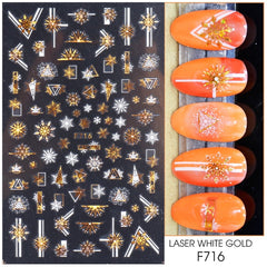 Holographic Snowflake Stickers Nail Decals Slider 3D Reflective Glitter Winter Elk Leaf Colorful Christmas Manicure Decor GLF712